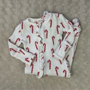 Spearmint Love Candy Cane Footed Sleeper Size 6-9 Months White Red Thermal